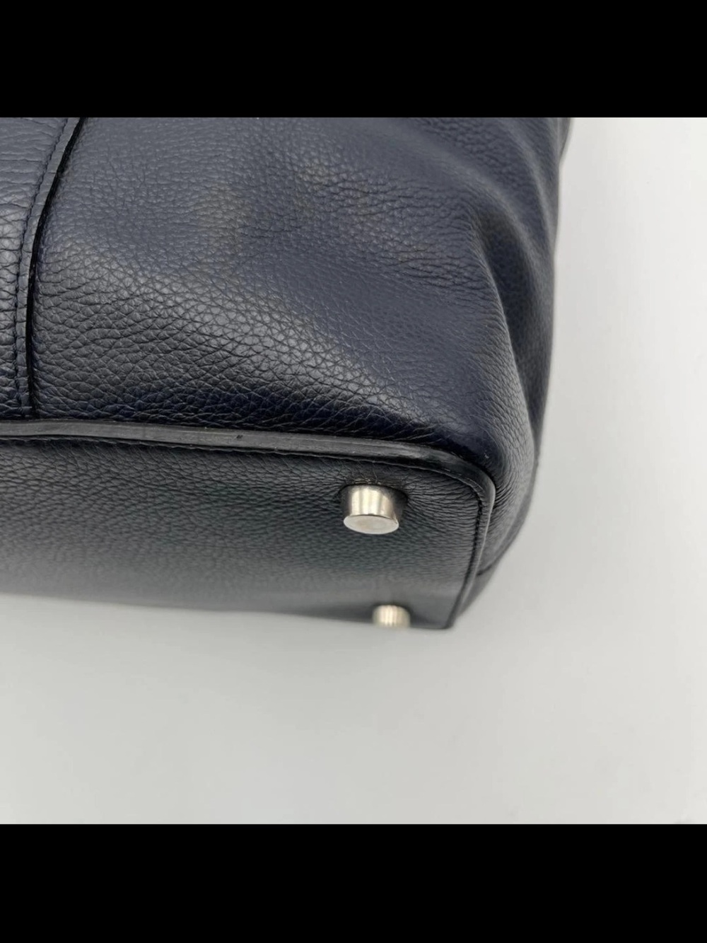 Mulberry Navy Leather Tote with Cream and Olive Center Stripe - Picture 8 of 16